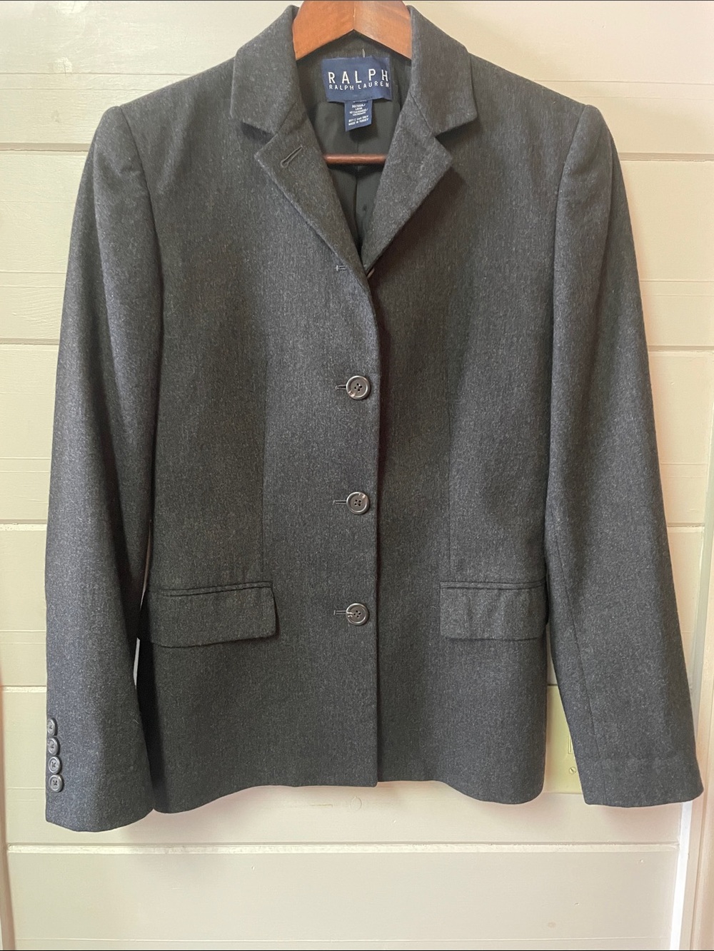 Ralph Lauren Dark Charcoal Gray Wool Cashmere Blend Women's Blazer Size 8.